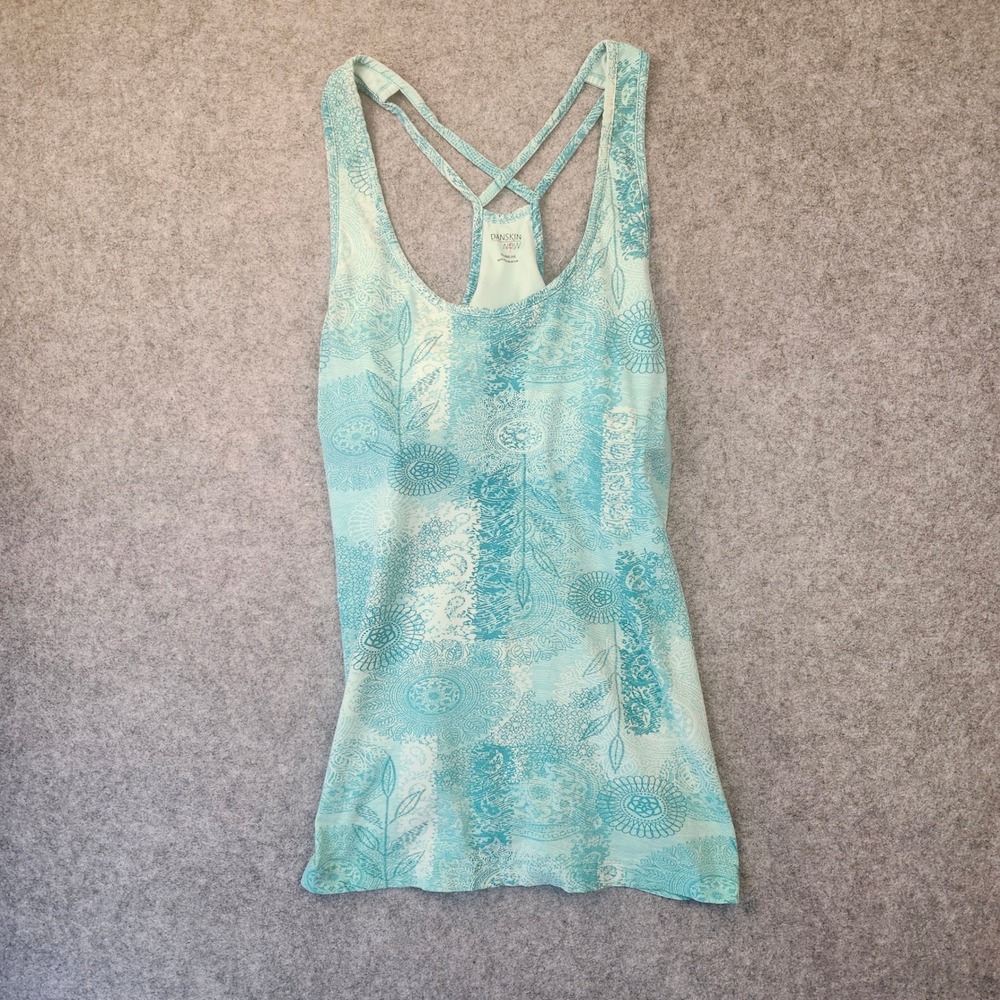 Danskin Now Womens XXL Teal Paisley Strappy Racerback Tank Top DL21T011